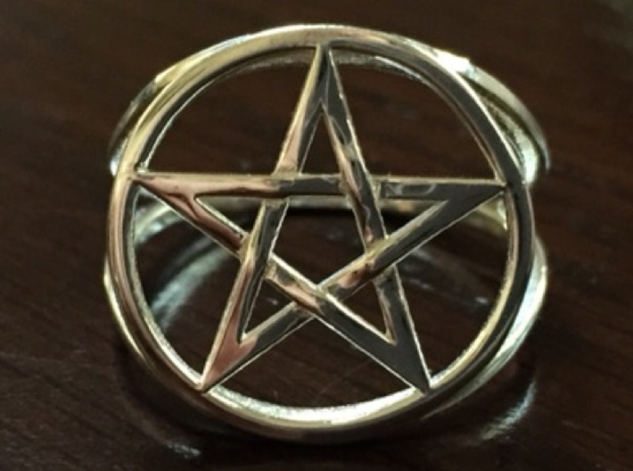 Pentacle ring - crossing 3d printed Pentacle ring in polished silver.