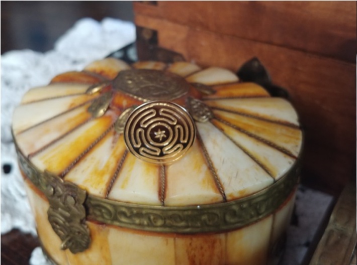 Wheel of Hecate ring 3d printed A customer photo of gold-plated polished brass. 