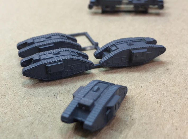 1:285 Mark IV tank 3d printed These are the 1:350 scale version, 1:285 is slightly bigger.