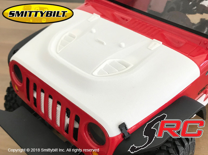 JK17022 Smittybilt Stingray Hood 3d printed Part shown in white for demonstration purposes. Part comes in black. Vehicle sold separately.