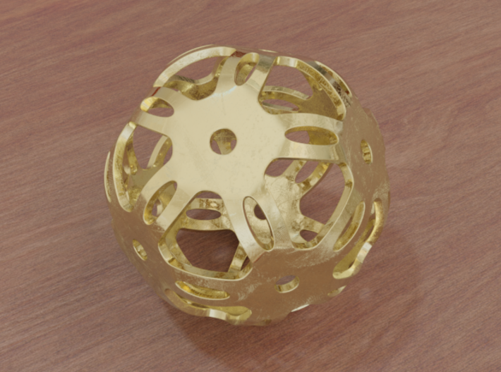 Well Rounded Symmetrical Sphere  3d printed Matte Gold (render)