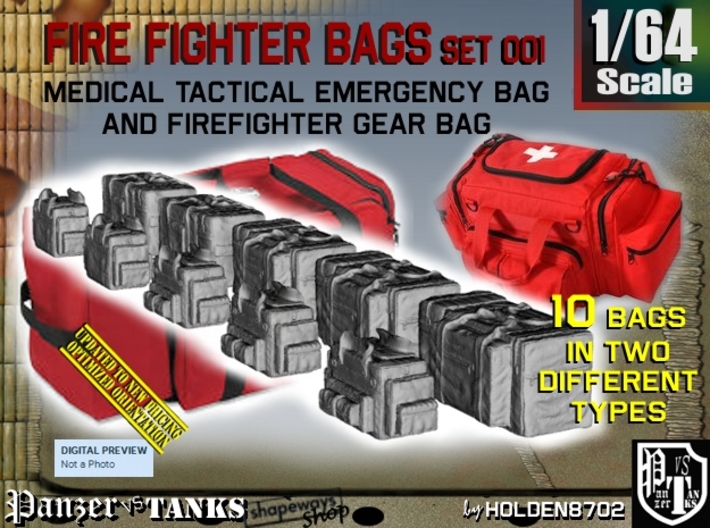 1/64 Med Tac Emerg-Firefight Gear Bag Set001 3d printed