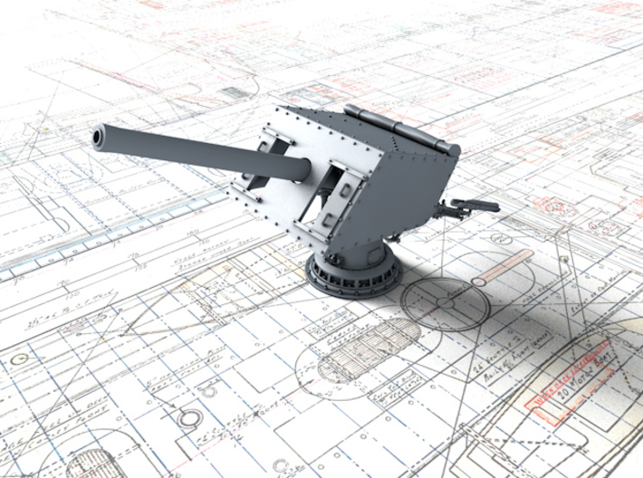 1/72 V & W Class 4"/45 (10.2 cm) MKV CPII Gun x1 3d printed 3d render showing adjustable elevation