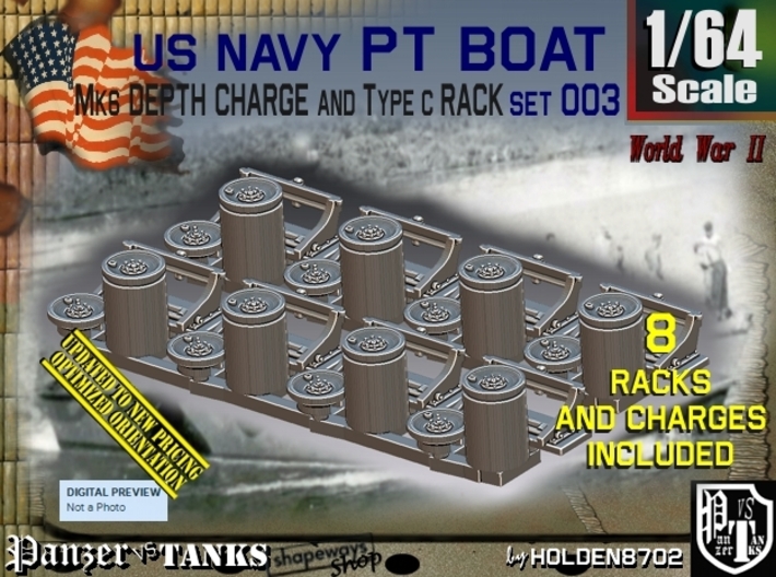1/64 PT Boat Depth Charge w Rack Set003 3d printed