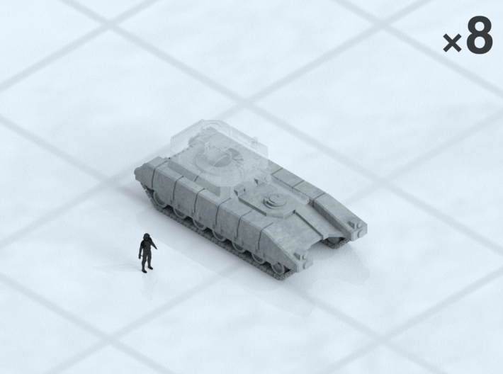 6mm Tracked MBT Chassis (8) 3d printed Shown on 1&quot; grid with 6mm figure (not included) for scale.