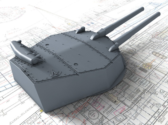 1/128 HMS Australia/New Zealand 1915 12" MKX Guns  3d printed 3d render showing Turret P, Q and Y  detail