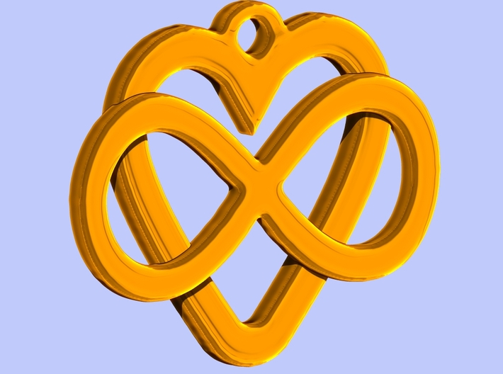 Infinity Heart Pendant 3d printed Render in Polished Brass