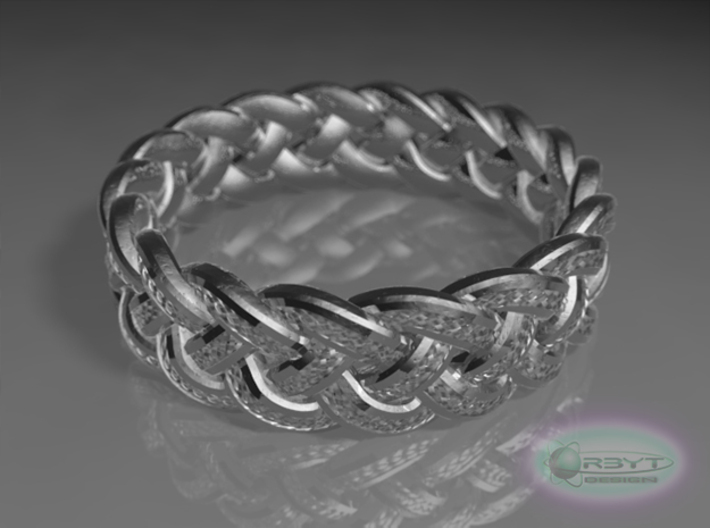 Celtic Knot Ring ~ size 9.5 (0.764 inch diameter) 3d printed Raytraced DOF render - simulating raw silver material