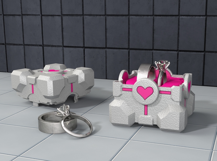 Portal ® Companion Cube Ring Box 3d printed The Coloured Hearts and the Ring Holder are sold separately in the shop!