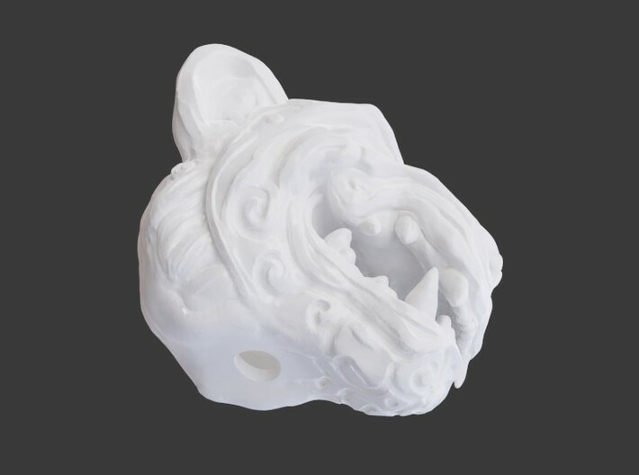Oni-Tiger Miniature Decorative Noh Mask 3d printed Render Showing an Example of the Exit Hole on Medium Sized Print