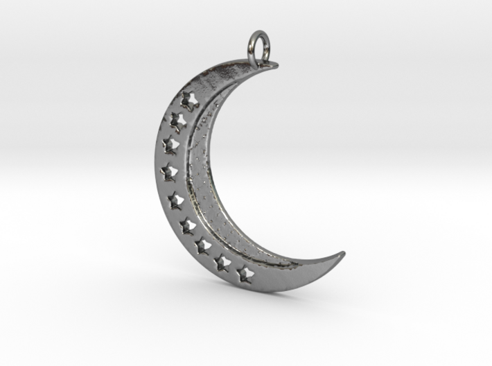 Crescent Moon Pendant with stars 3d printed