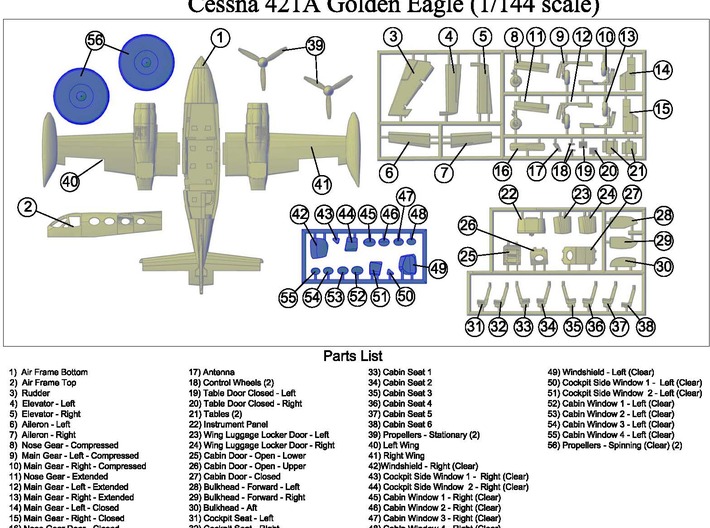 Cessna421A-144scale-07-WhiteParts-Fret2 3d printed 