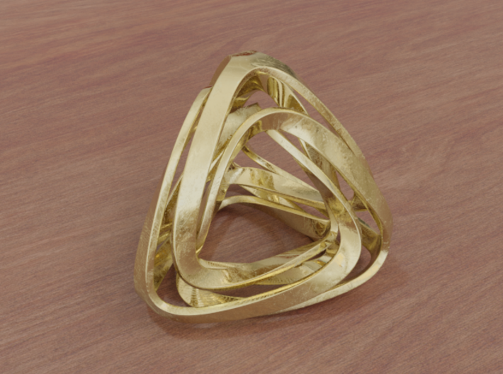 Twisted Tetrahedron (Thin) 3d printed Matte Gold (render)