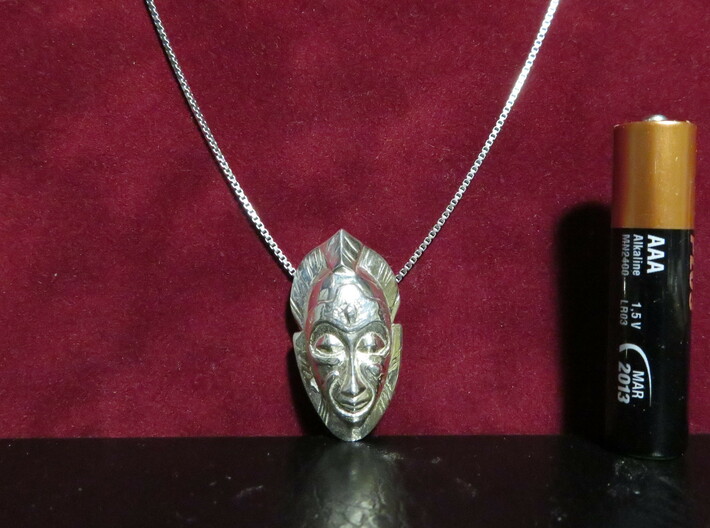African Mask Necklace 3d printed Polished Silver - Small