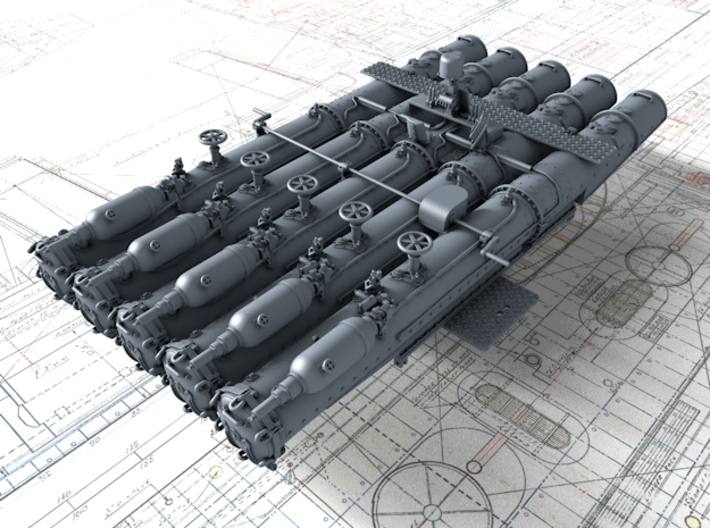 1/192 RN 21" Pentad Torpedo Tubes Flat Shield 3d printed 3d render showing product detail (Shield not in place)