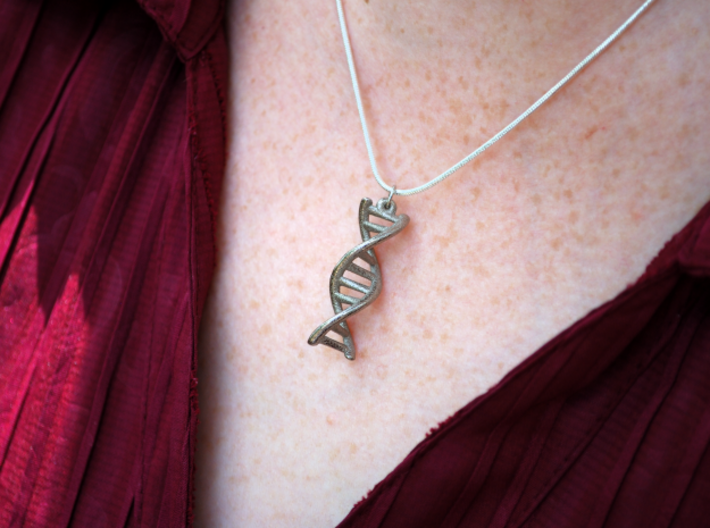 DNA Double Helix Pendant 3d printed Polished nickel steel.