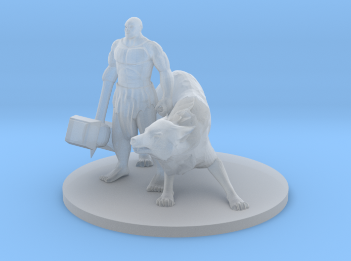 Mountain Hammer Fist Barbarian and Wolf Companion. 3d printed