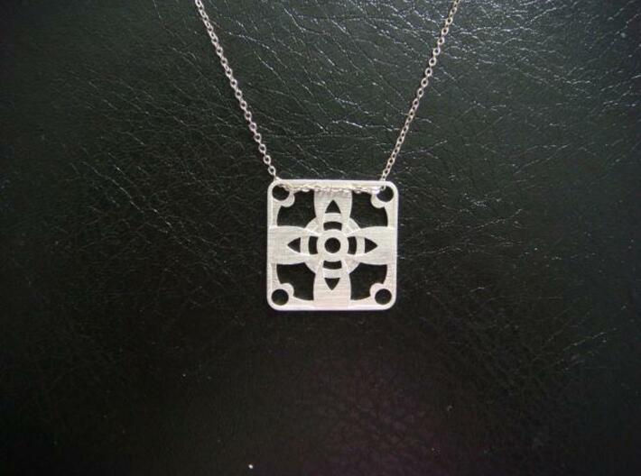 Square Pendant or Charm - Four Petal Flower 3d printed Silver - Chain not included