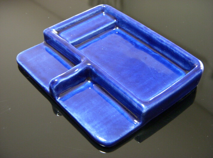 Soy sauce dish with chopstick rest 3d printed Gloss Cobalt Blue Porcelain