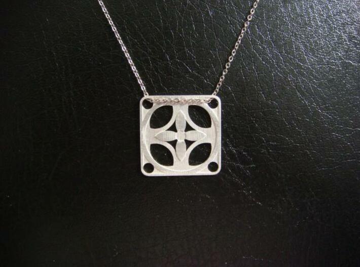 Square Pendant or Charm - Four Petal Flow 3d printed Silver - Chain not included