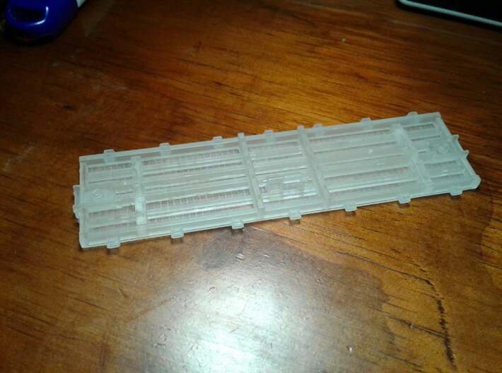 HOn3 flat car with details 3d printed raw print, bottom side