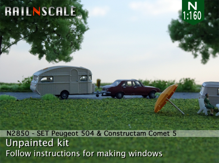 SET Peugeot 504 &amp; Constructam Comet 5 (N 1:160) 3d printed