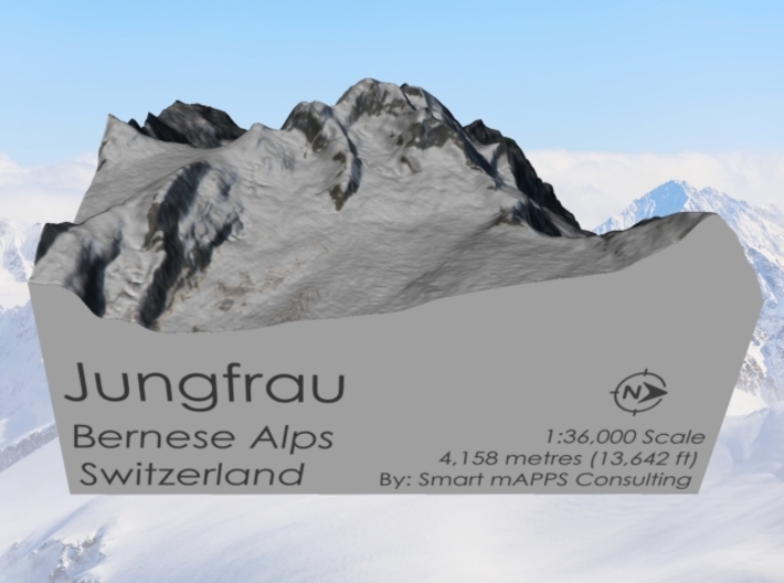 Jungfrau Map, Swiss Alps 3d printed