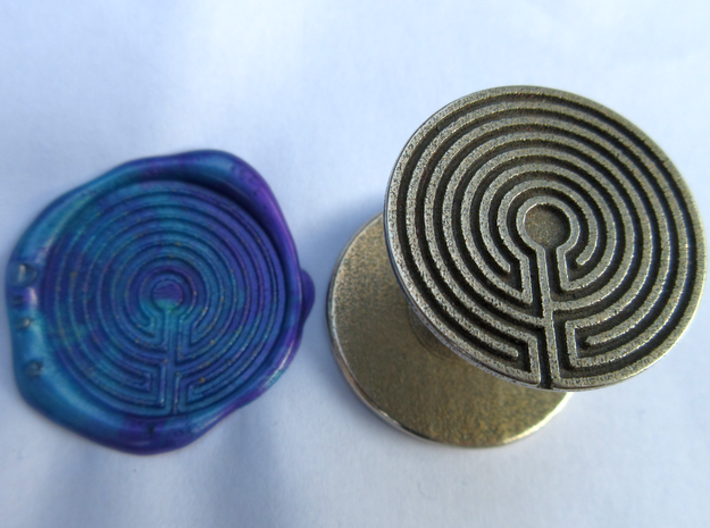 Labyrinth Wax Seal 3d printed blue and purple wax, using the smaller reverse of the seal
