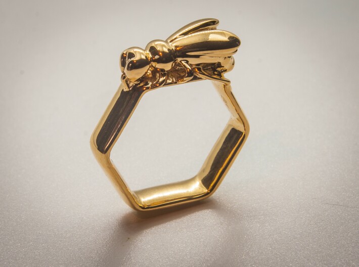Hex Bee Ring US Size 9 (UK Size S) 3d printed