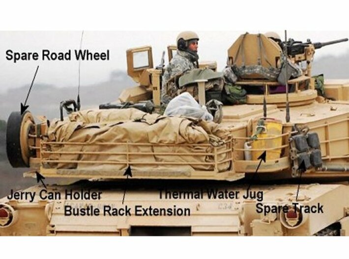 M1A2 - Bustle rack, cooler, chest, ammo boxes 1/16 3d printed referenc: A photo of a real M1A2.