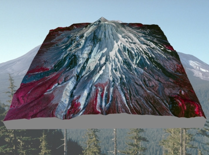 Mount St. Helens (Pre-1980) False Color: 6"x6" 3d printed 