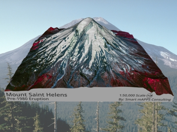Mount St. Helens (Pre-1980) False Color: 6&quot;x6&quot; 3d printed