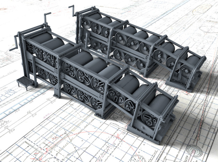 1/96 Flowers Class Large Depth Charge Racks x2 3d printed 3D render showing product detail (Depth Charges NOT included)