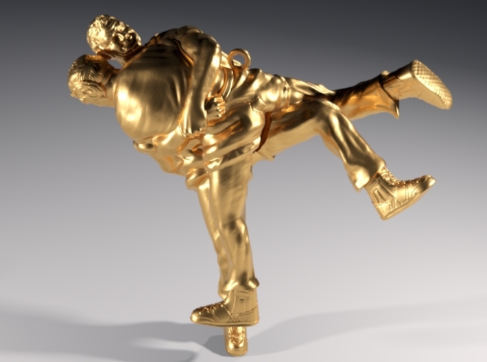 Swiss wrestling - 40mm high 3d printed Polished Brass