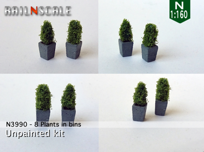 8 Plants in bins (N 1:160) 3d printed 