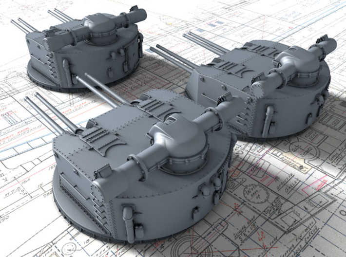 1/400 Dunkerque Quad 130mm/45 Model 1932 Guns x3 3d printed 1/400 Dunkerque Quad 130mm/45 Model 1932 Guns x3