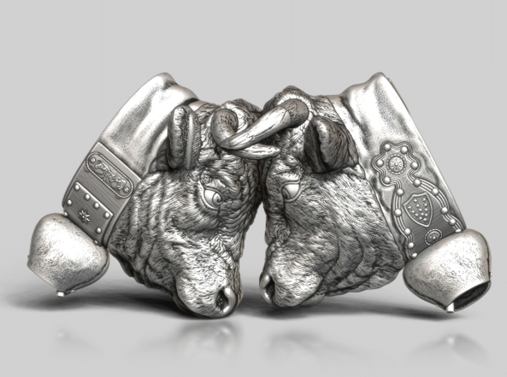 Swiss cow fighting #B - 30mm high 3d printed Antique Silver