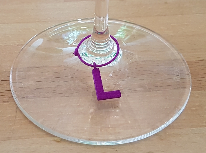 14 L Glass Tags 3d printed Purple L wine charm on glass