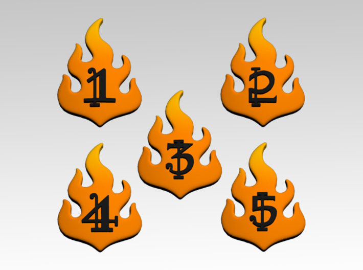 Flame 1-5 Icons x50 3d printed Product is sold unpainted.