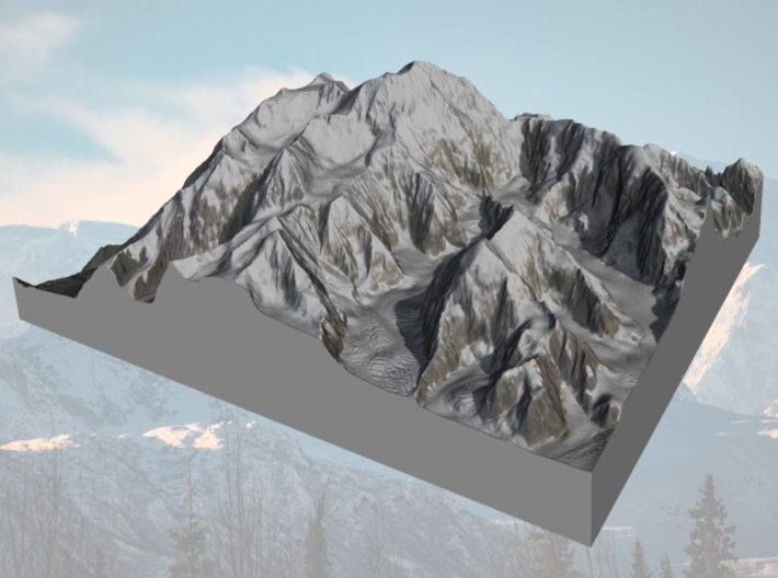 Denali (Mount McKinley) Map:  6"x6" 3d printed 