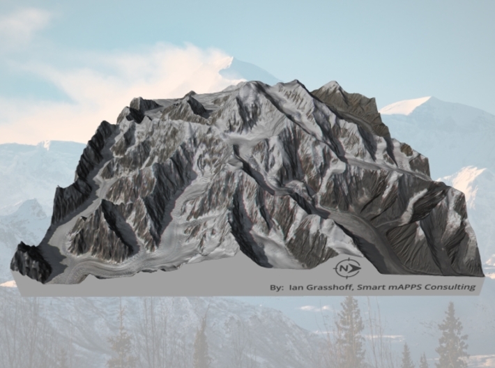 Denali (Mount McKinley) Map:  8"x8" 3d printed 