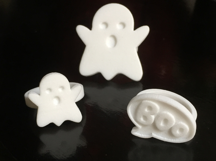 XL Ghost Ring 3d printed Shown with Small Ghost and Boo Rings