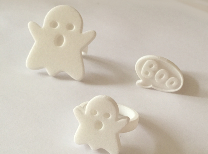 Small Ghost Ring 3d printed Shown with XL Ghost and Boo Rings