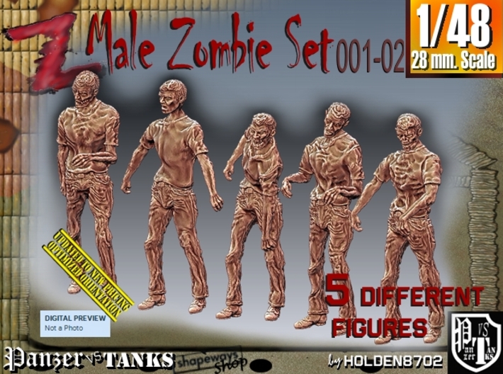 1/48 male zombie set001-02 3d printed
