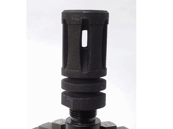 Airsoft M16 A1 Flash Hider 3d printed Finished product threaded onto 14mm ccw adaptor