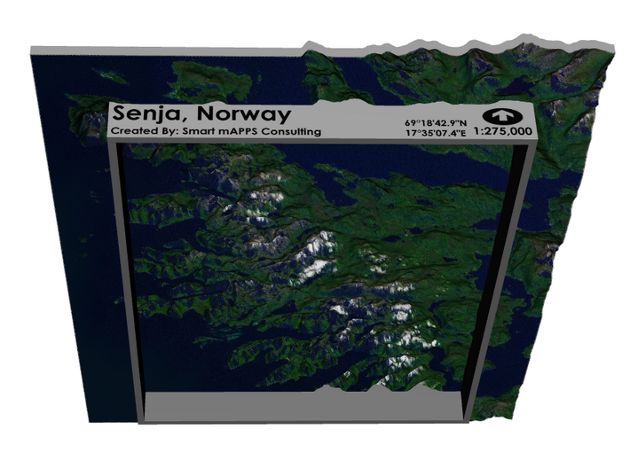 Senja Map, Norway 8x10 3d printed 