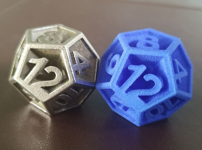 D12 - Plunged Sides 3d printed Steel &amp; Blue Nylon Plastic