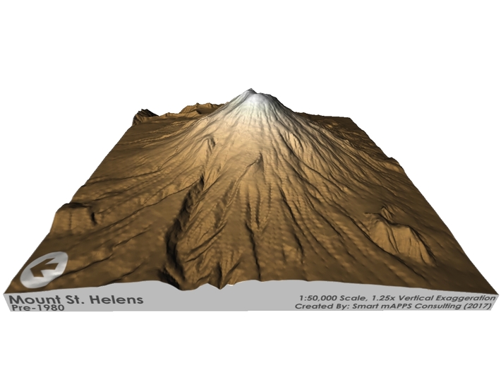 Mount St. Helens Pre-1980 Map: Sepia Relief 3d printed