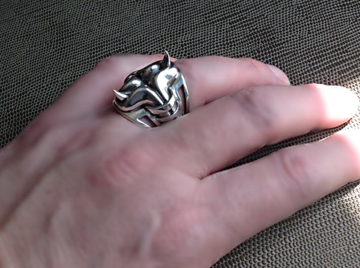 Horn Ring - Size 12 (21.39 mm) 3d printed Shown in Polished Silver