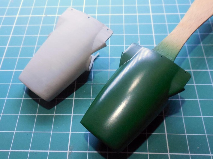 1/20th 1968 Lotus 49 nose cone 3d printed low resolution test print compared with original kit part 